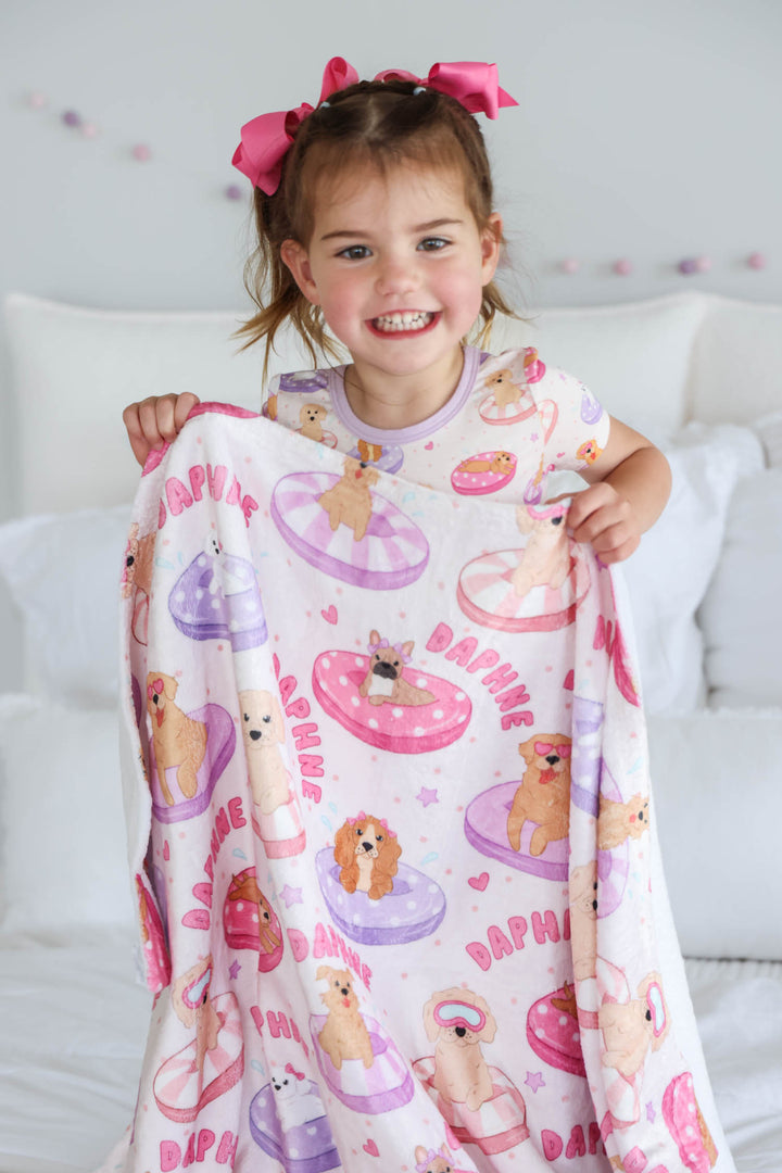 personalized pink dog print kids blanket for babies