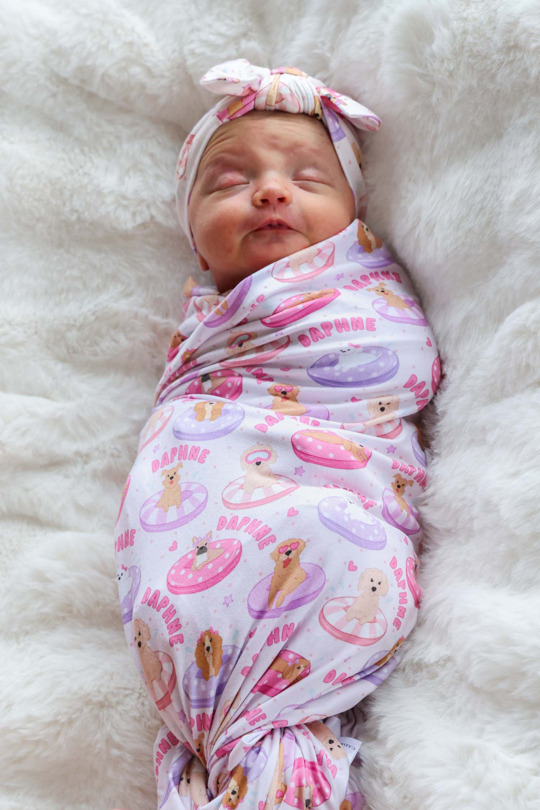 pink poolside pups swaddle blanket for babies