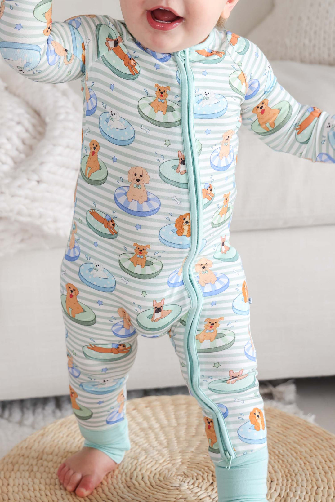 poolside pups blue convertible zip romper 
