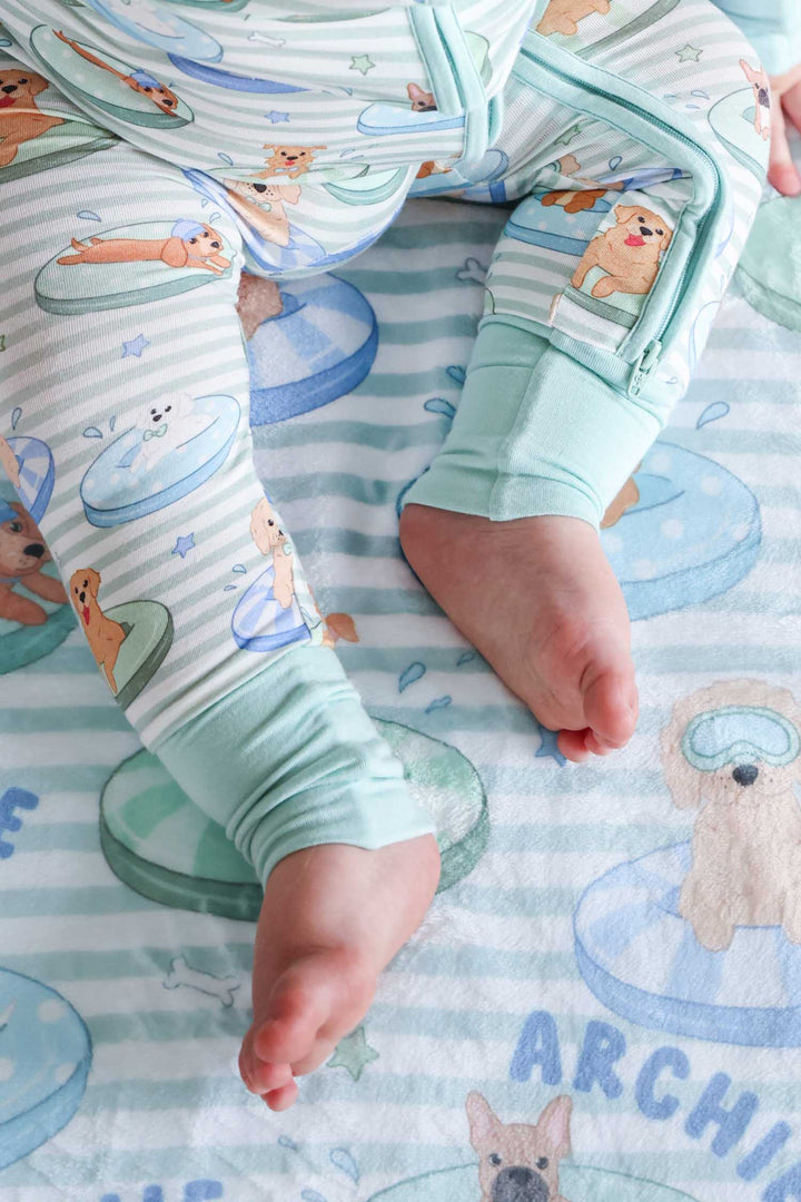 blue poolside pups kids blanket for babies