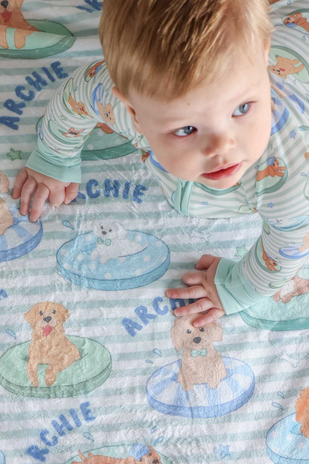 blue dog and floaties kids blanket