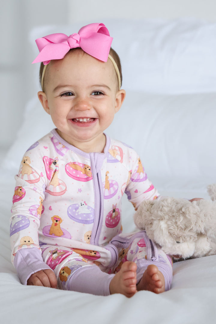 poolside pups pink convertible zip romper