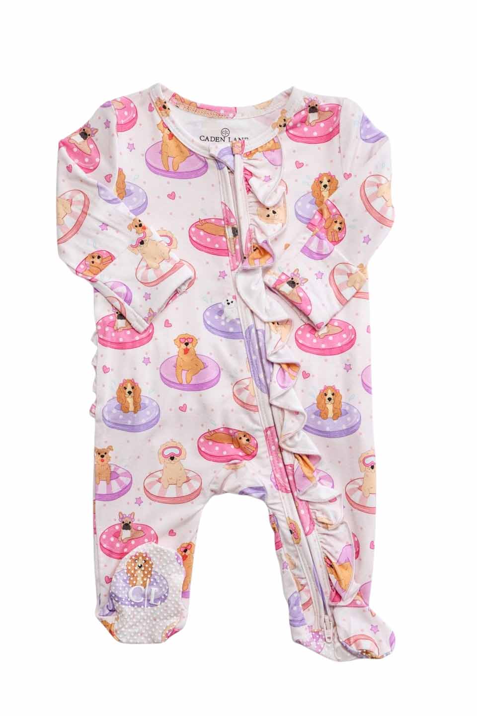 pink pool floatie dog ruffle footie
