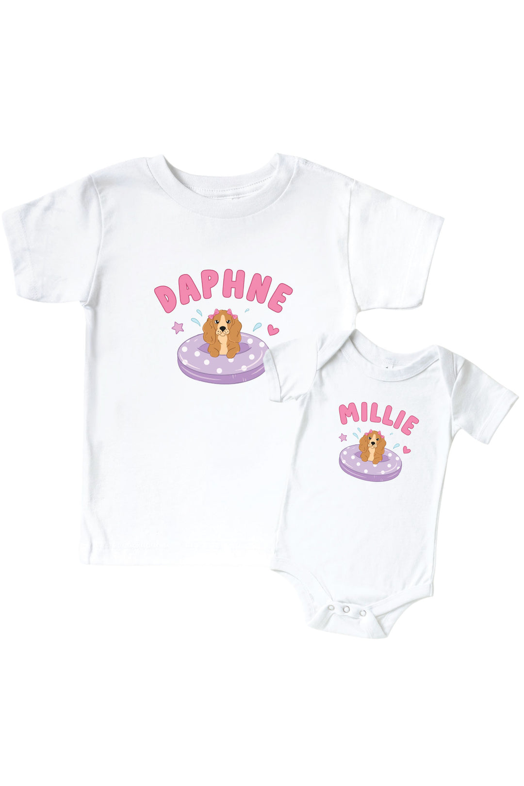 personalized poolside pups graphic tee and bodysuit 