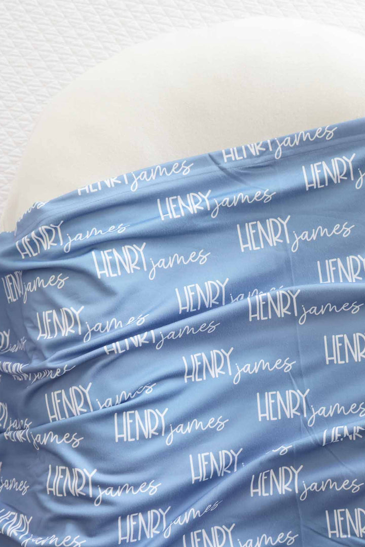 powder blue personalized swaddle blanket