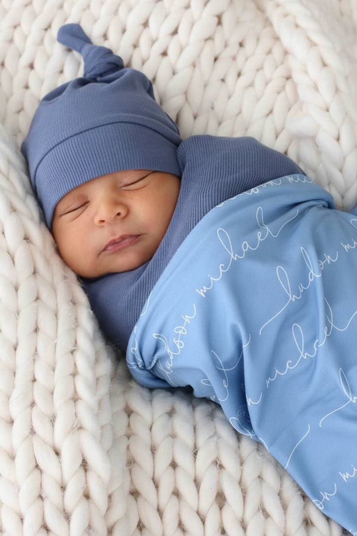 powder blue personalized swaddle 