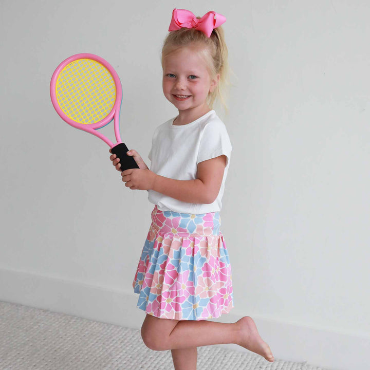 girl's athletic skirt with shorts power flowers 