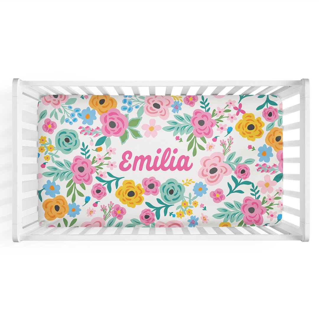 pretty poppies personalized crib sheet 