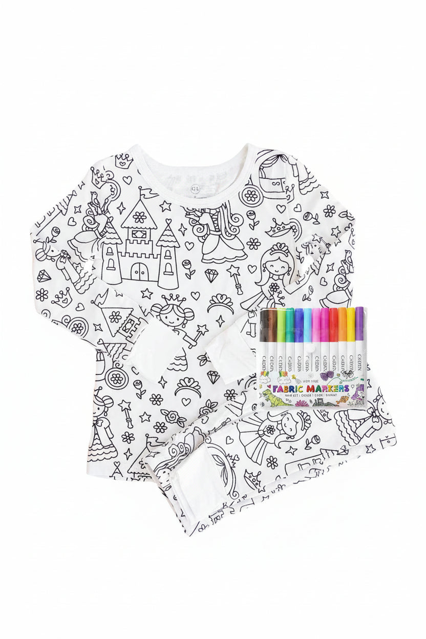 Far Far Away colorable pajamas Two Piece Set flat lay