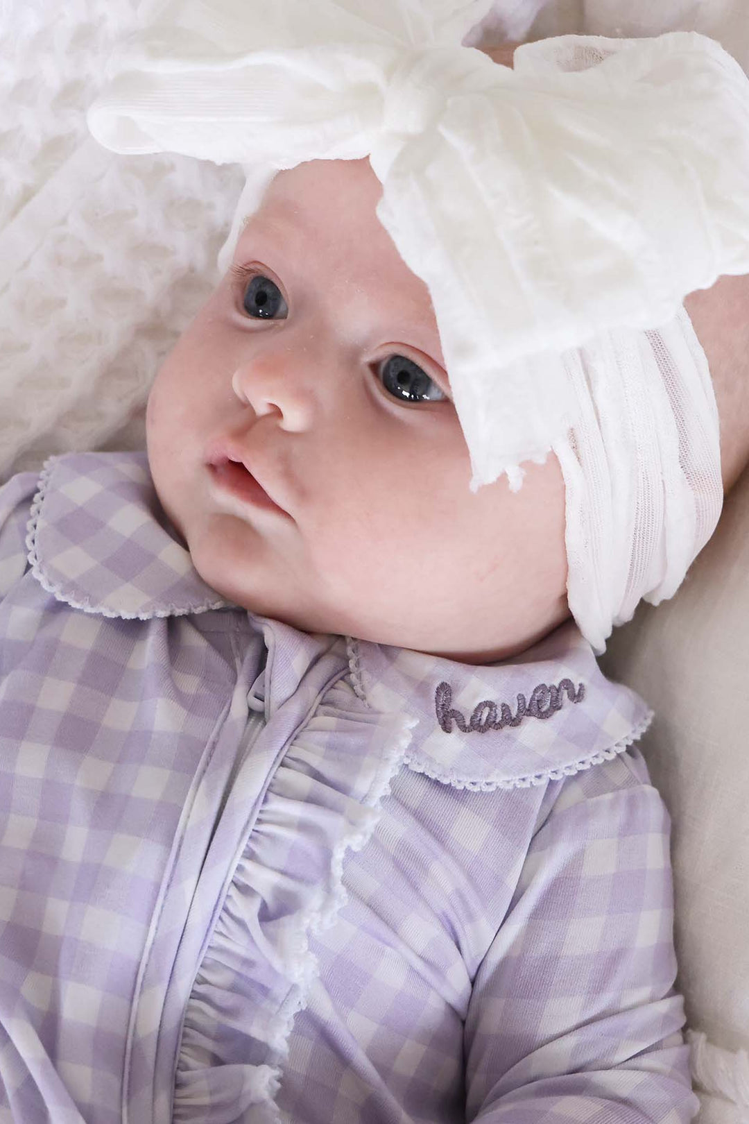 girls purple embroidered peter pan collar gingham print pajamas