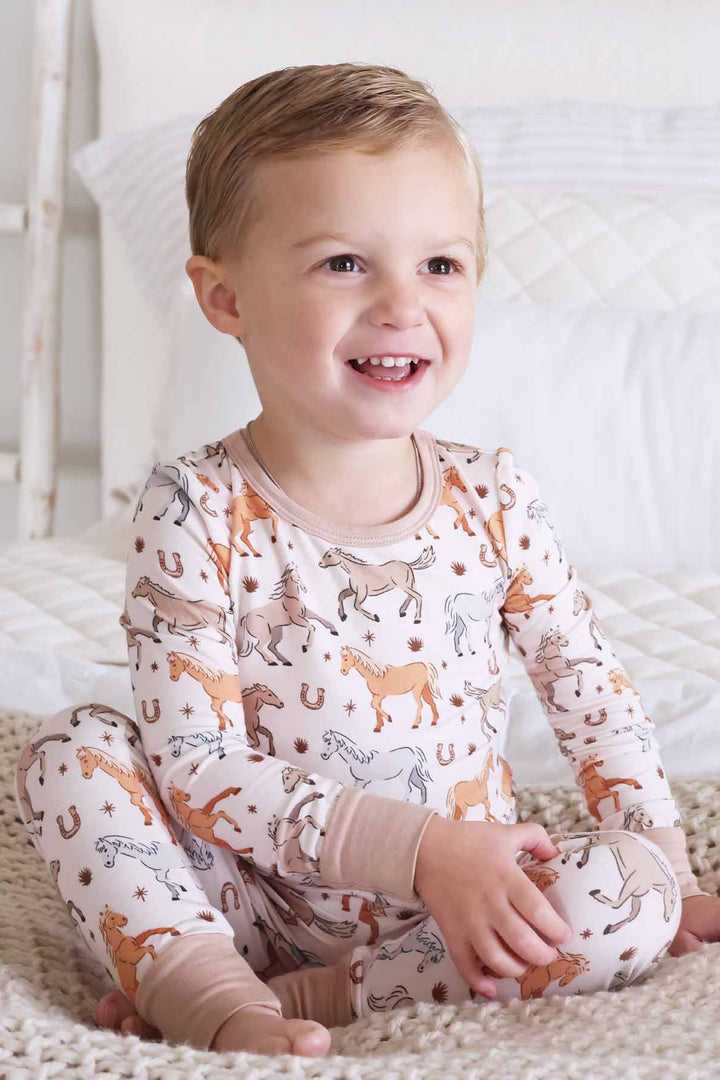boy's pajamas with ponies and horses print - caden lane