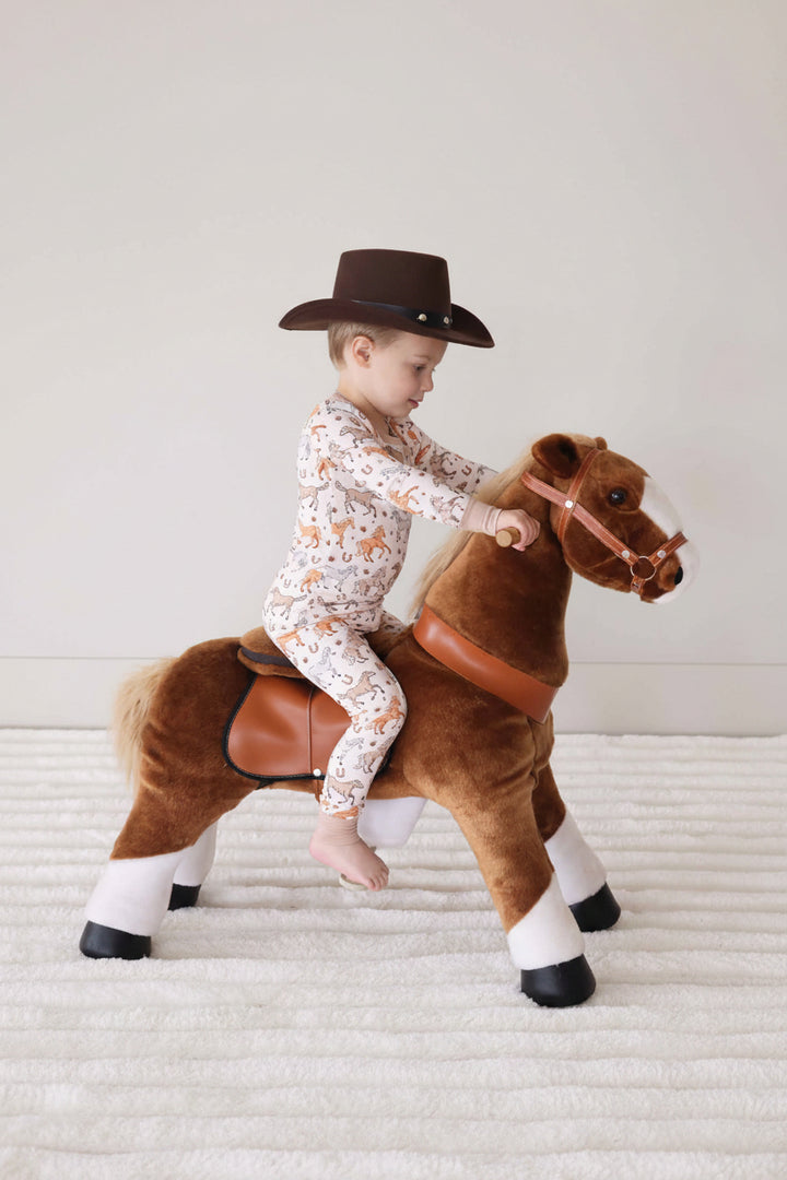 boy's matching pajama set with ponies and horses print