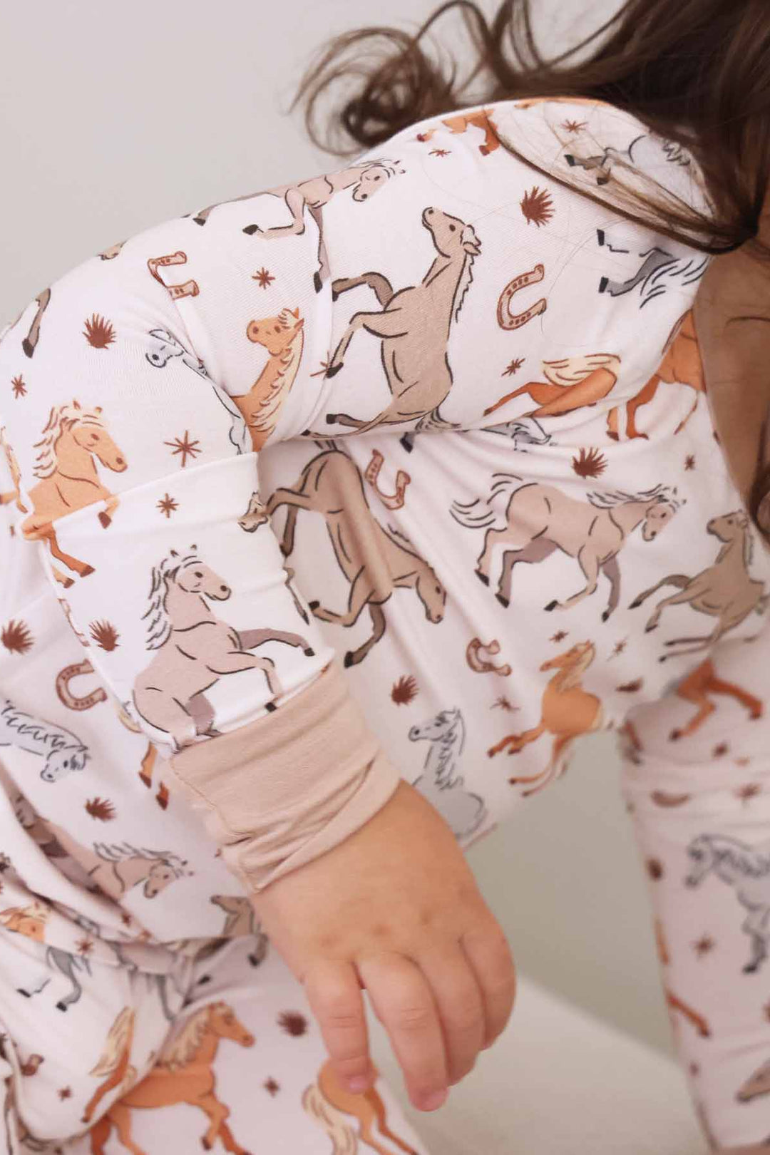 kids pajamas with ponies and horses print for girls - caden lane