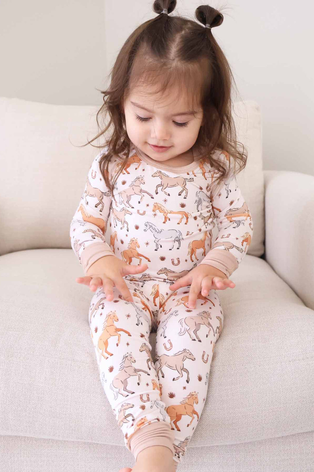 girl's pajamas with ponies and horses print - caden lane