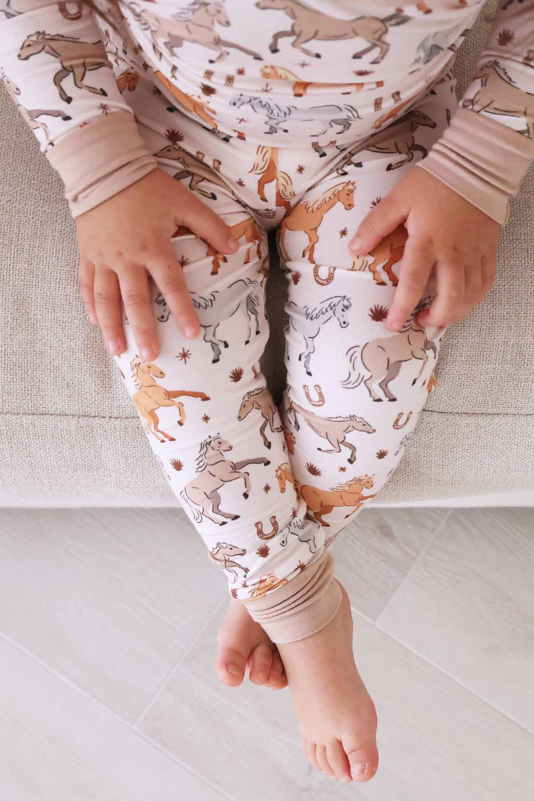 kids pajamas with ponies, horses, and horseshoes print - caden lane
