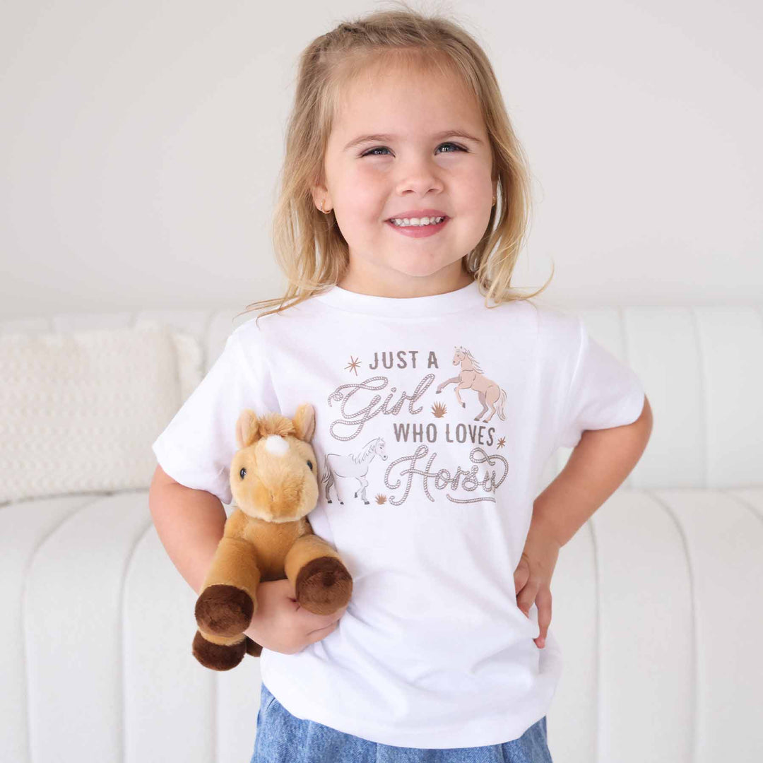 girls' kids white tee with horses graphic - caden lane