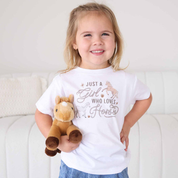 girls' kids white tee with horses graphic - caden lane