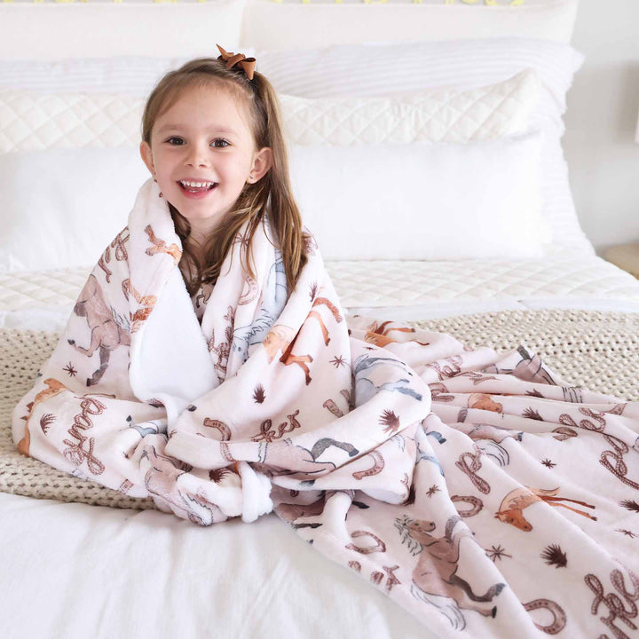 girl's personalized blanket with horse print - caden lane