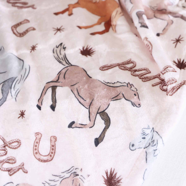 boy's personalized blanket with horse print - caden lane