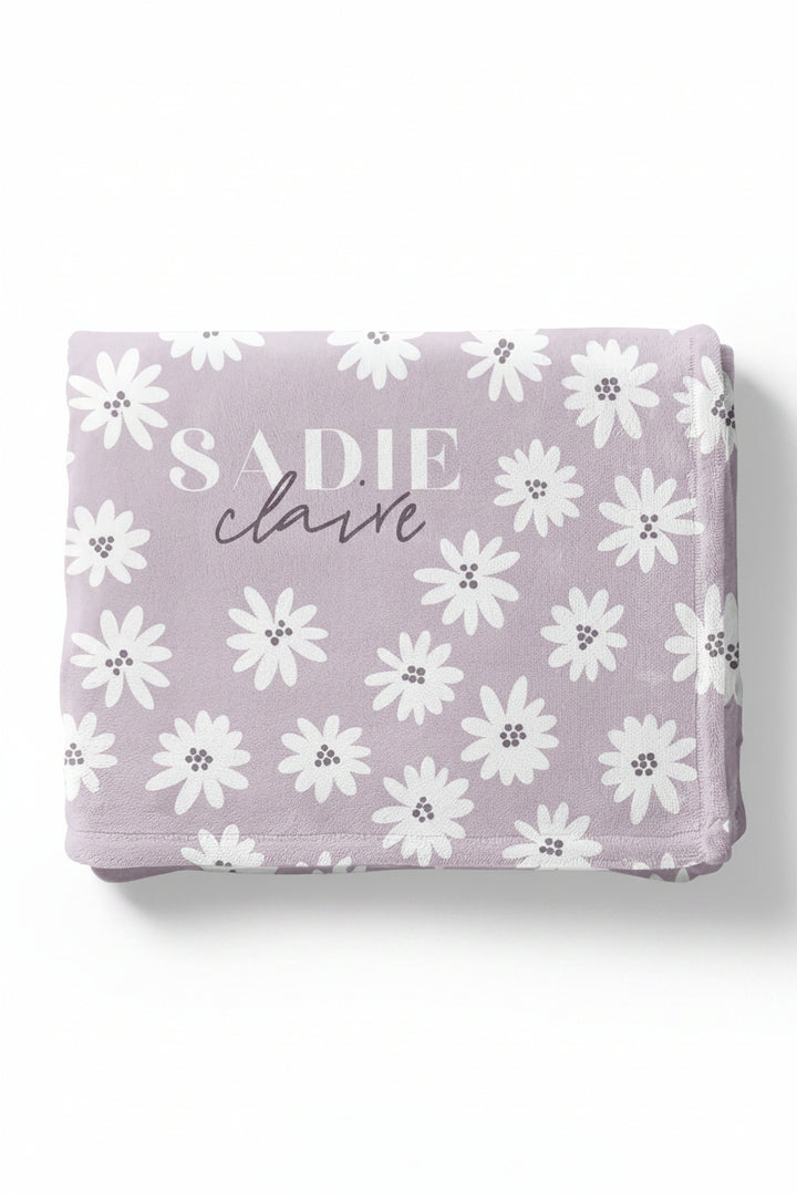 personalized toddler blanket purple with daisies