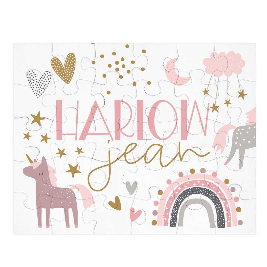 personalized puzzle for kids pink rainbow 