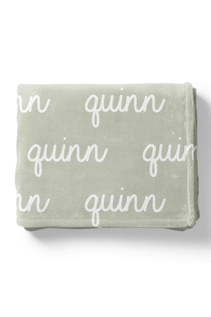 basil green personalized name blanket in script font