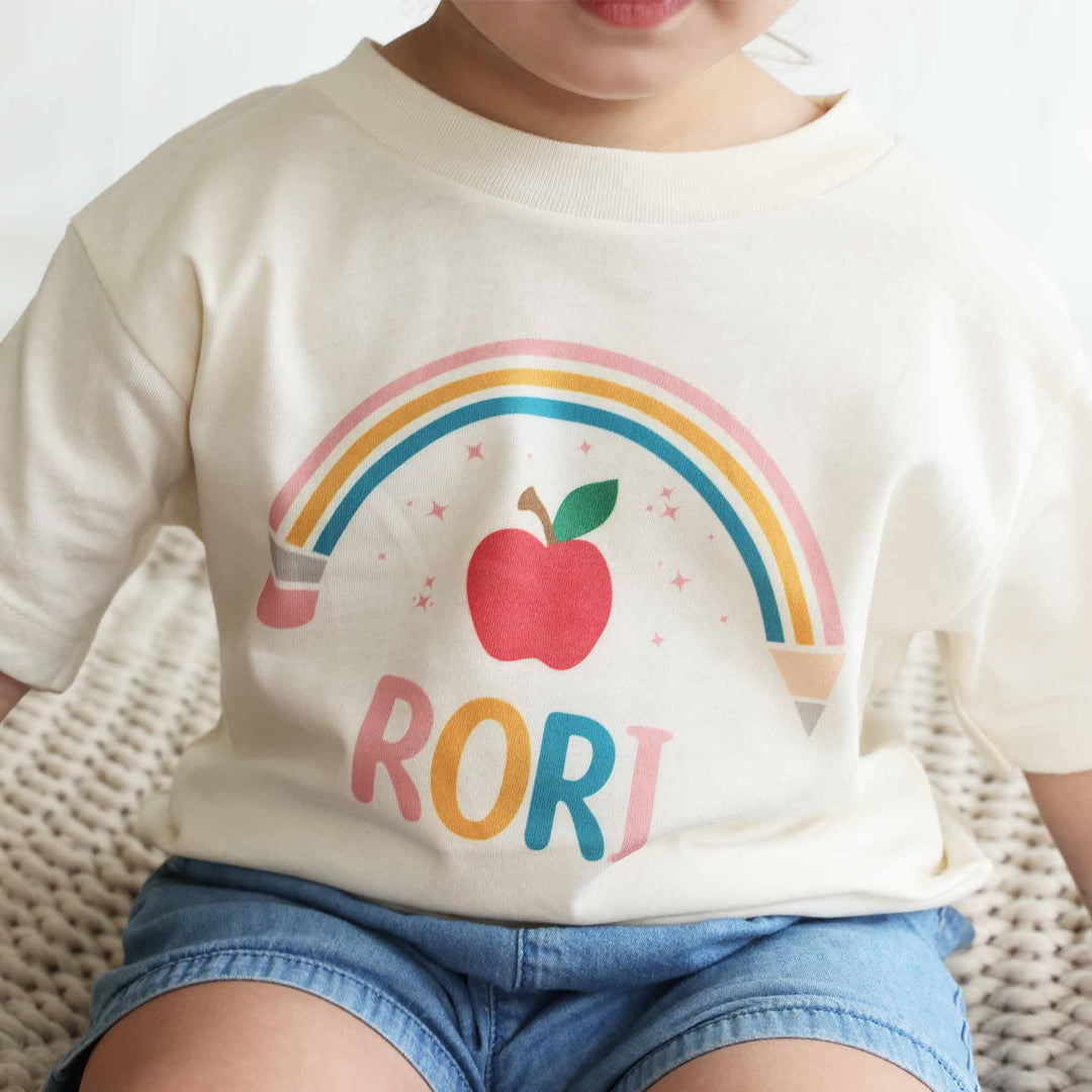 rainbow pencil and apple personalized name shirt 
