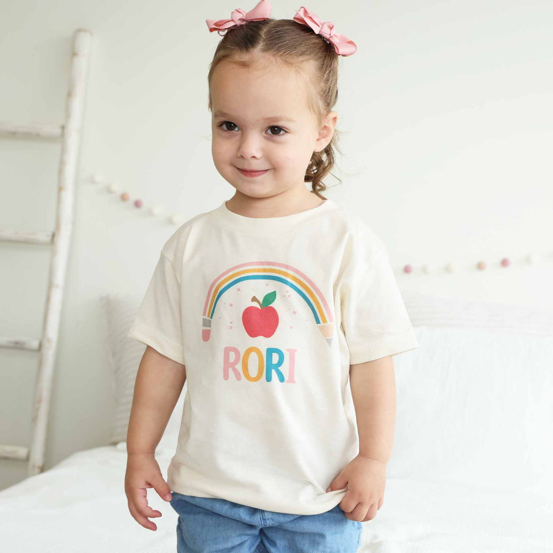 personalized pencil rainbow kids graphic tee natural 