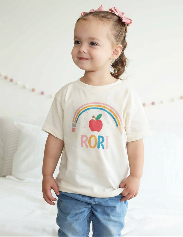 rainbow personalized back to school graphic tee for kids 