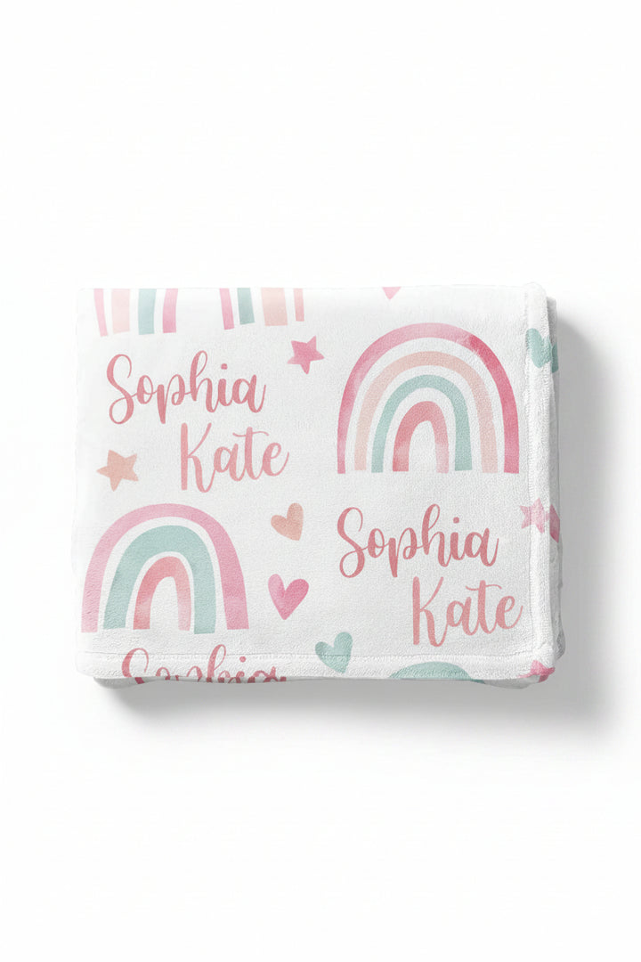 pastel rainbow personalized kids blanket 