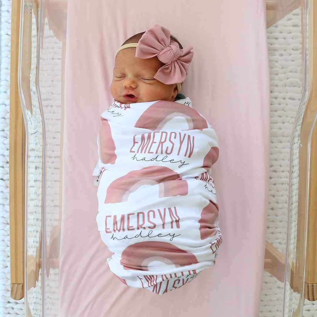 pink ombre rainbow personalized swaddle blanket 