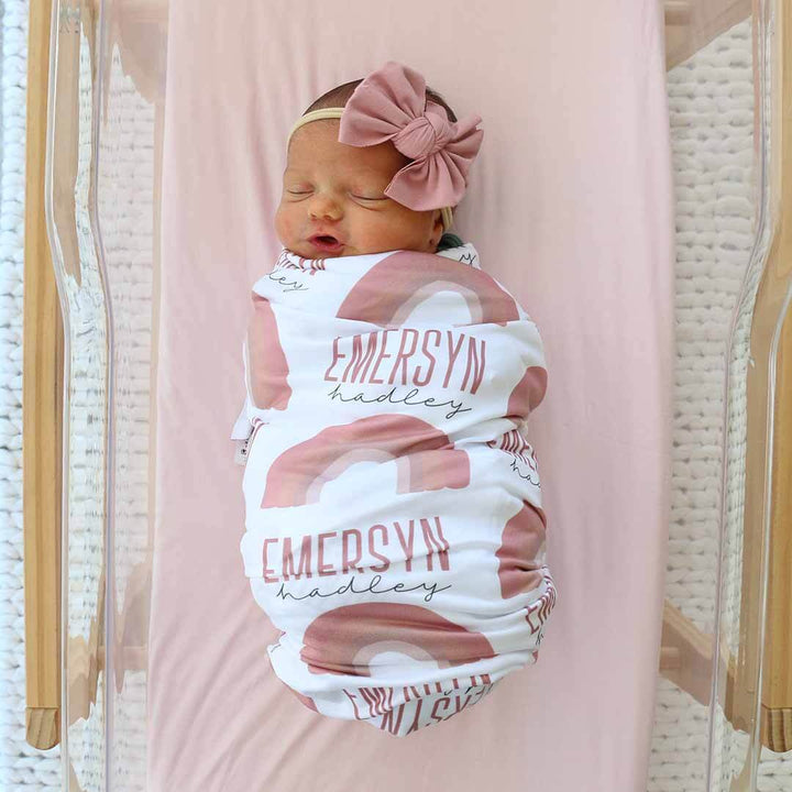 pink ombre rainbow personalized swaddle blanket 