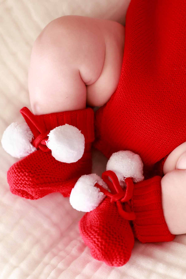 red knit sweater pom pom beanie for babies 