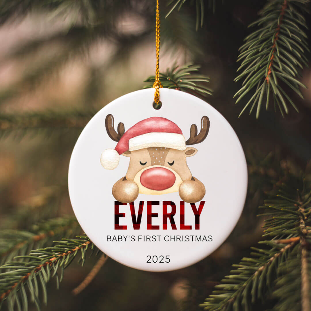reindeer personalized baby ornament