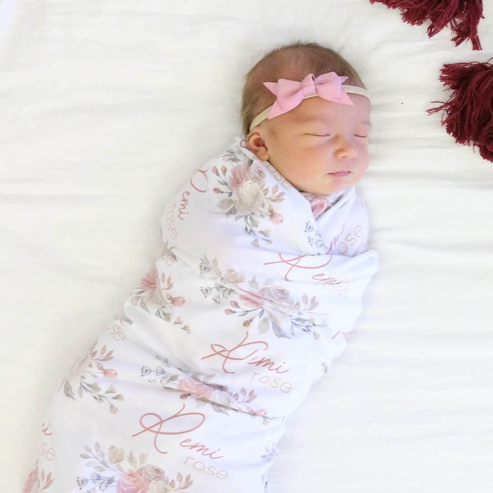 vintage rose vine personalized swaddle blanket 