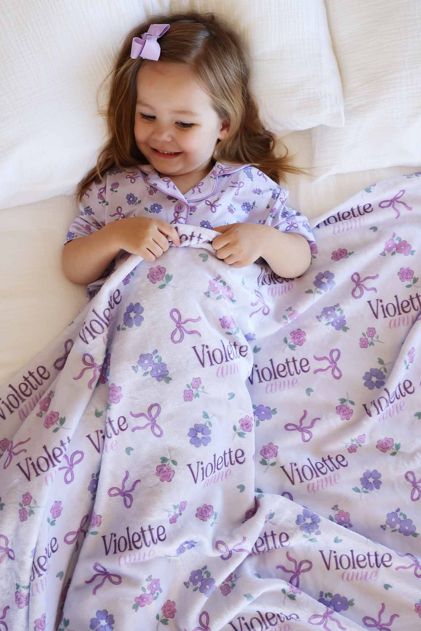 Ribbon & Roses Personalized Kids Blanket | Purple