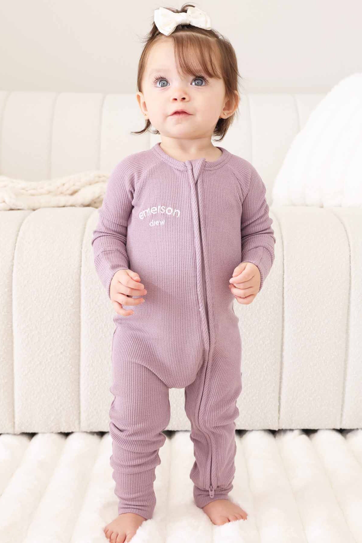 Embroidered Bamboo Waffle Convertible Zip Romper | Amethyst
