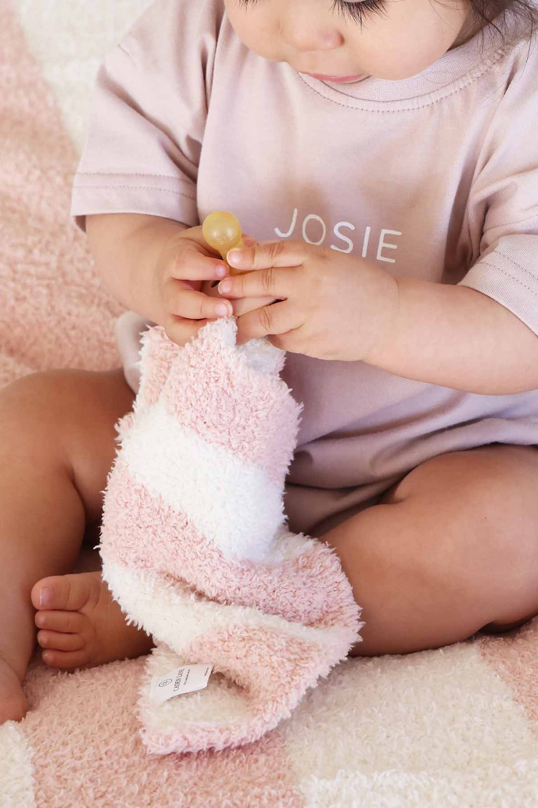rose stripe cuddlelane luxe lovey for baby girls 
