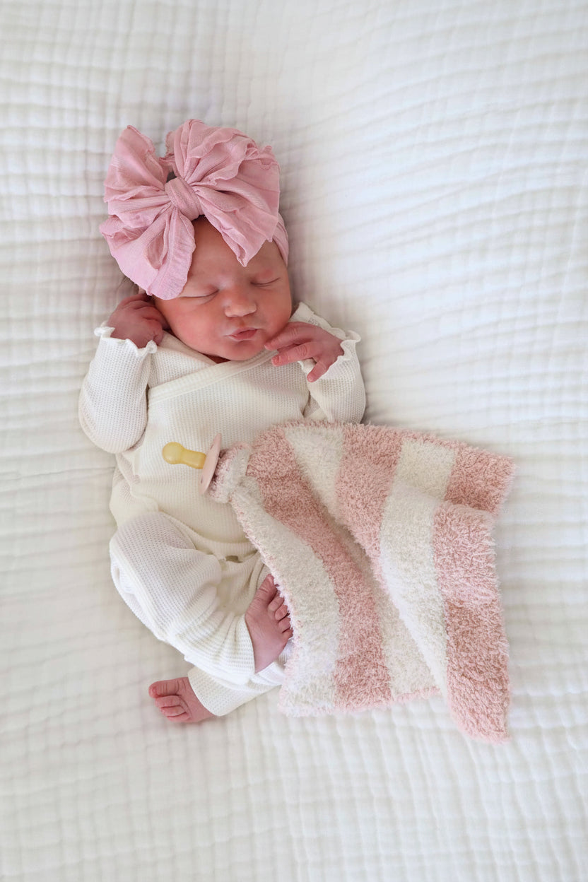 pink and white stripe cuddle lovey for baby girls 