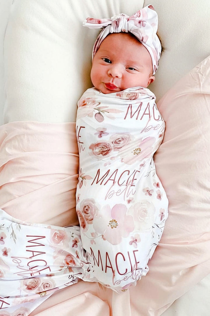 rose personalized baby name swaddle blanket 
