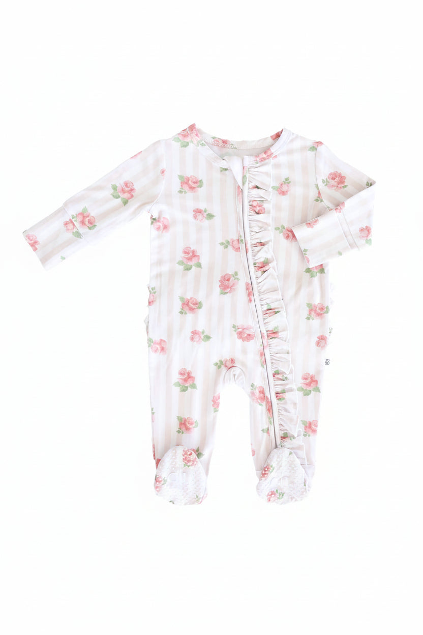 rosy & cozy zipper ruffle footie bamboo viscose 