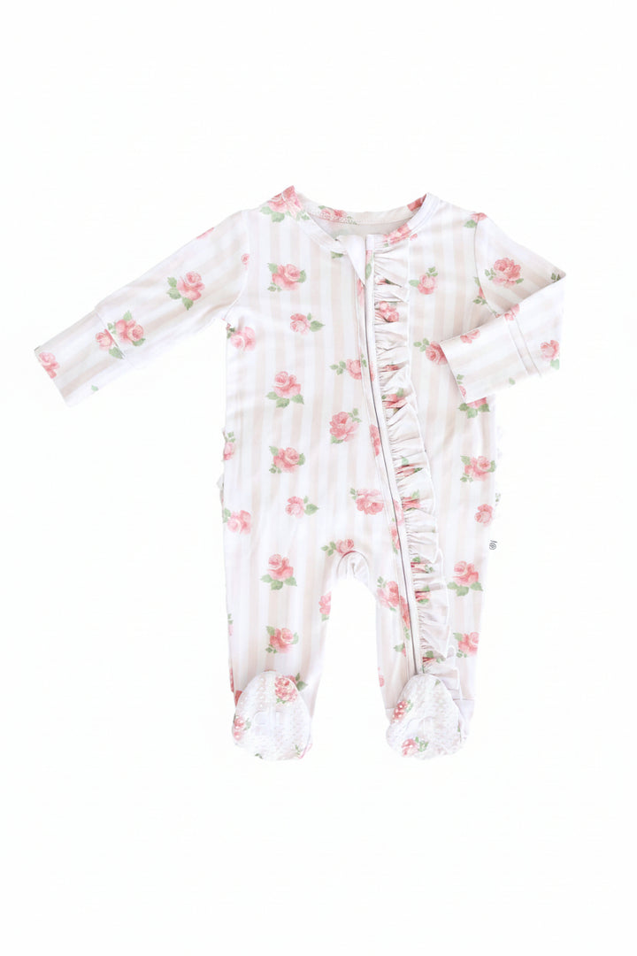 rosy & cozy zipper ruffle footie bamboo viscose 