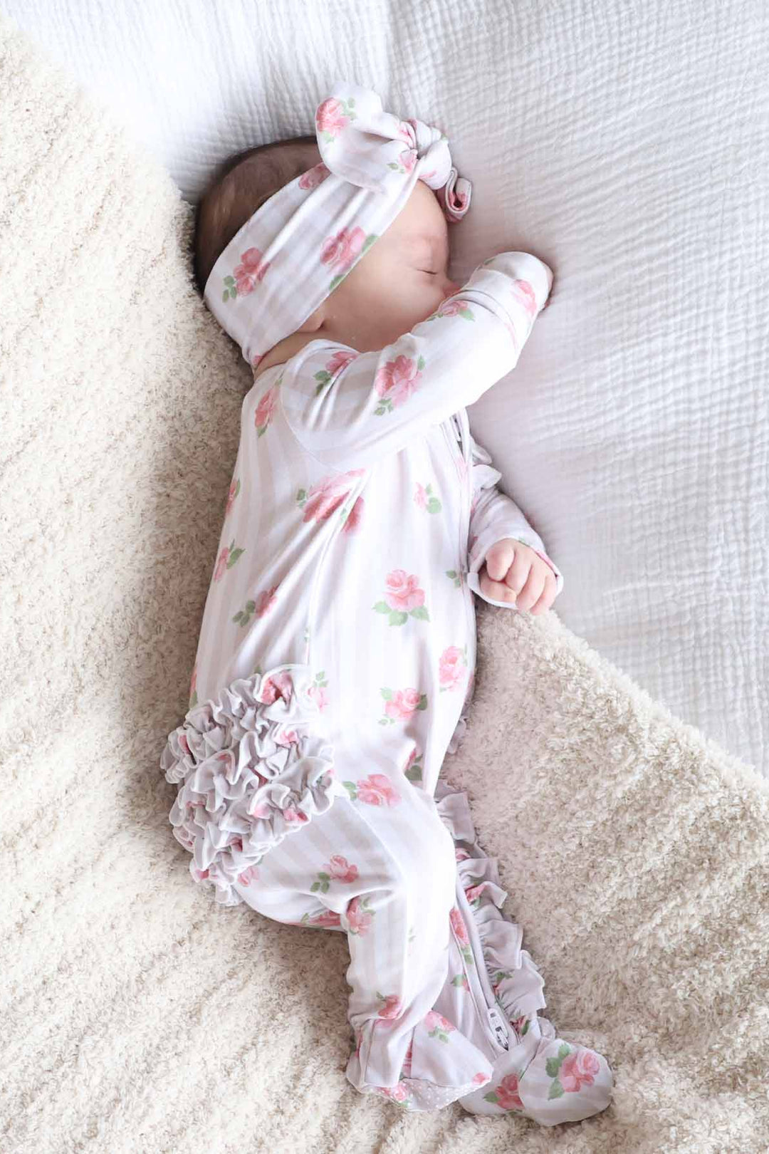 ruffle bottom zipper footie rosy & cozy 