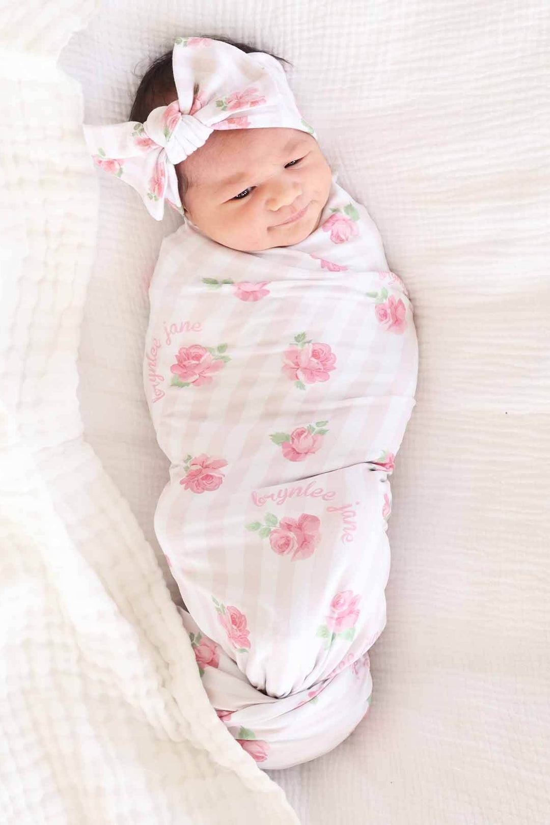girls personalized swaddle blanket rosy & cozy 