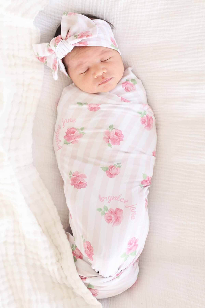 rosy & cozy personalized swaddle blanket newborn girl