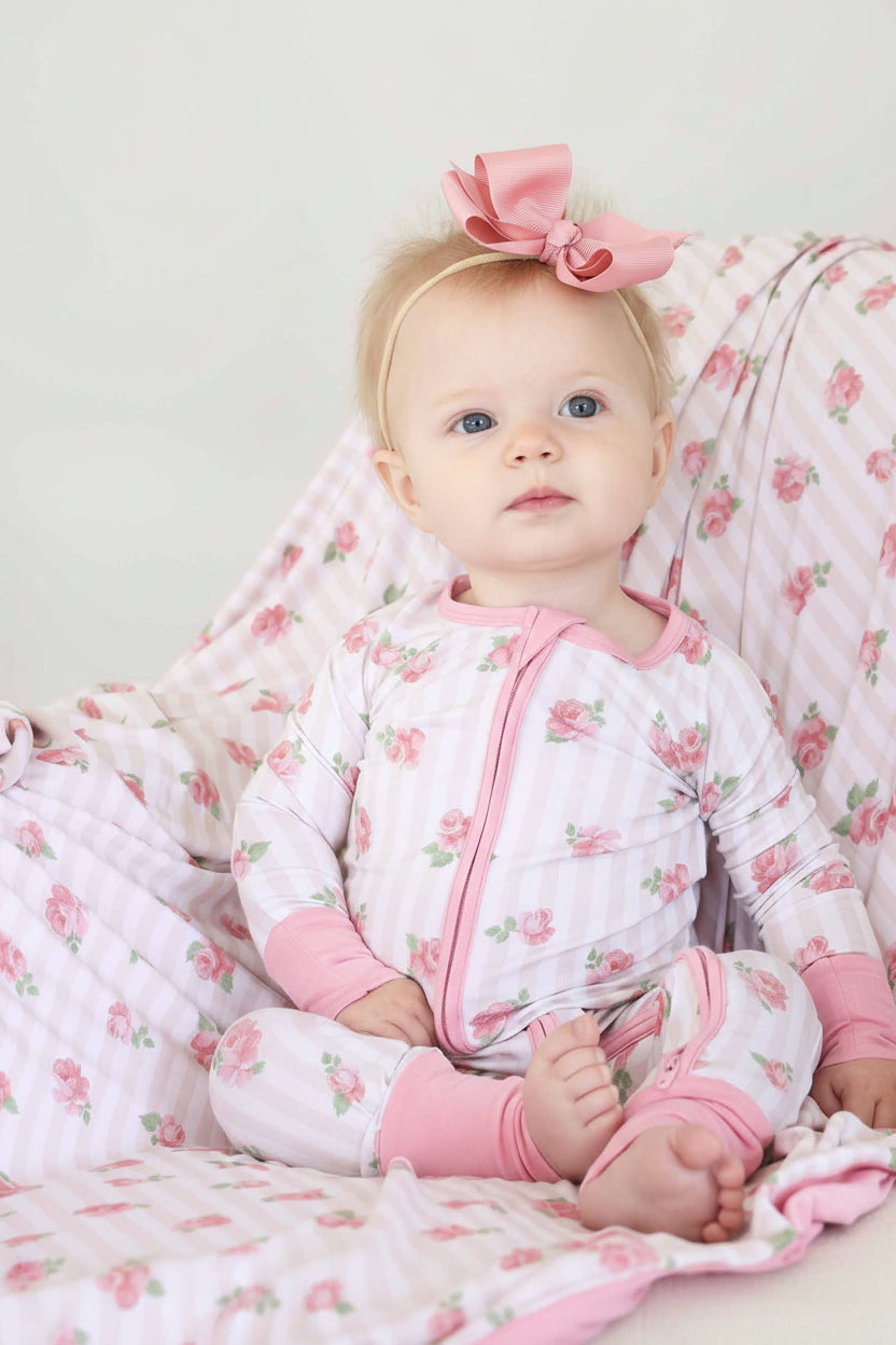 stripe and rose convertible zip romper pajama 