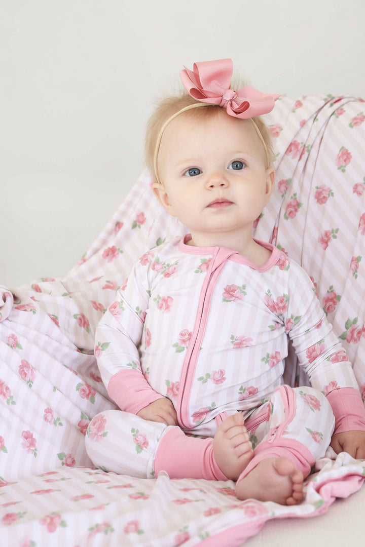 stripe and rose convertible zip romper pajama 