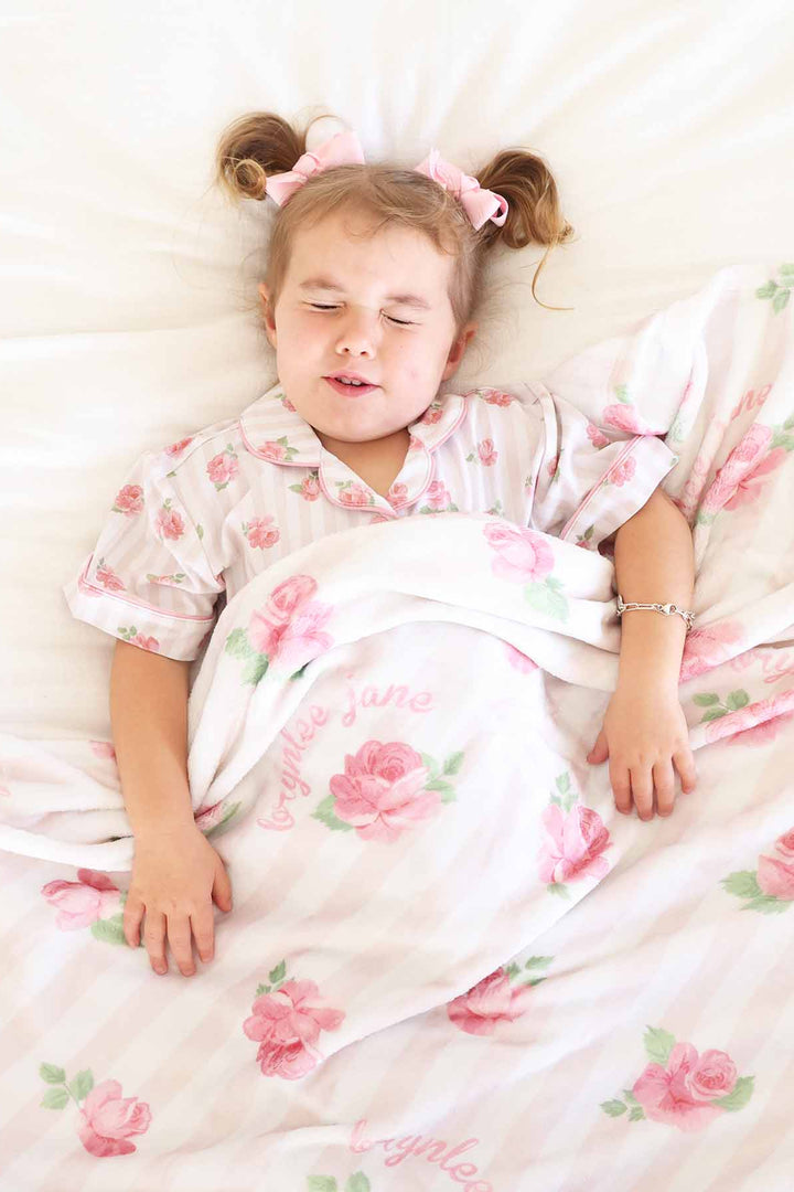 stripe and flower personalized blanket for kids 