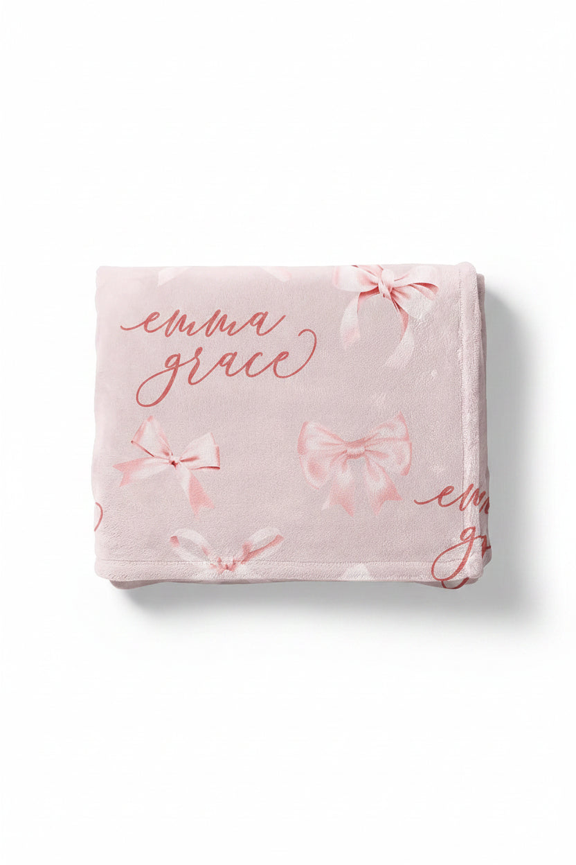 rosy pink personalized bow blanket for kids 