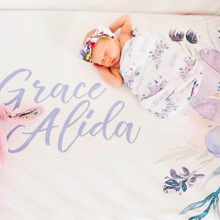 dusty purple personalized swaddle blanket 
